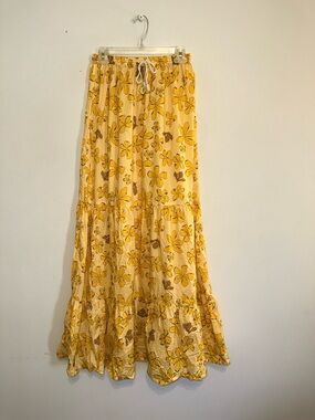 HoloHolo Surf Hawaiian Flirty Flowy Floral Cottton Beach Skirt Yellow Sz L